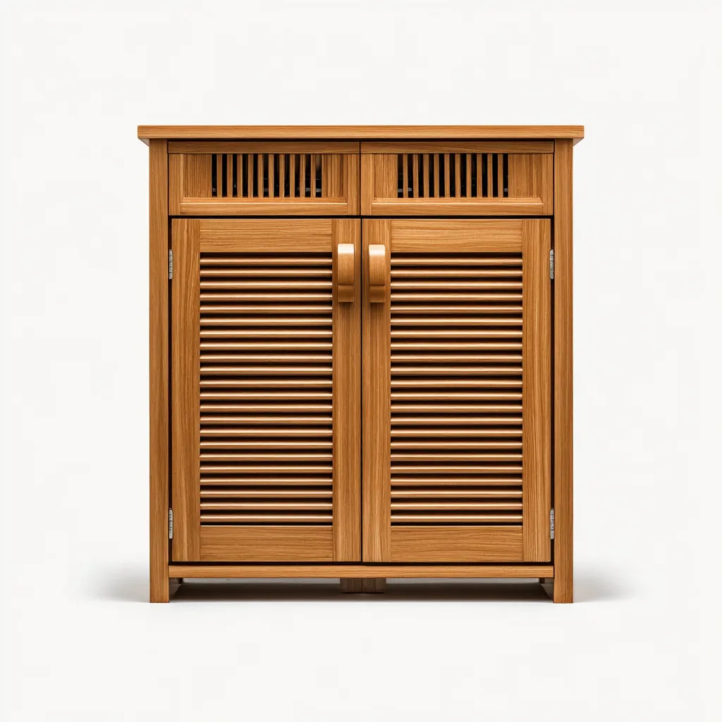 Scarpiera in legno di rovere 75x35x90 cm - rovere naturale - per ingresso - design ventilato con doppia anta a doghe-Decoroli