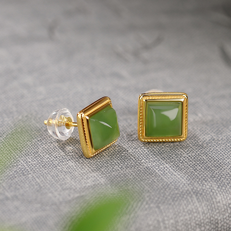 S925 Silver Nephrite Earrings - Customizable