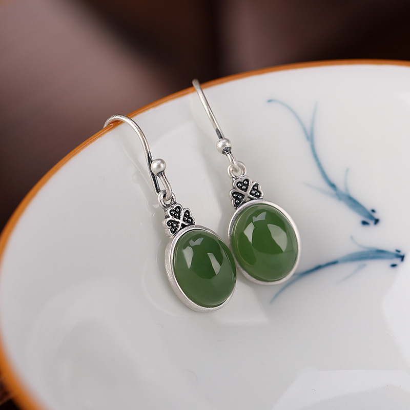 S925 Silver Nephrite Earrings - Customizable