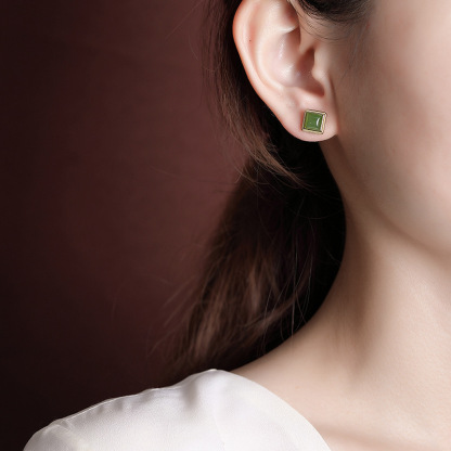 S925 Silver Nephrite Earrings - Customizable