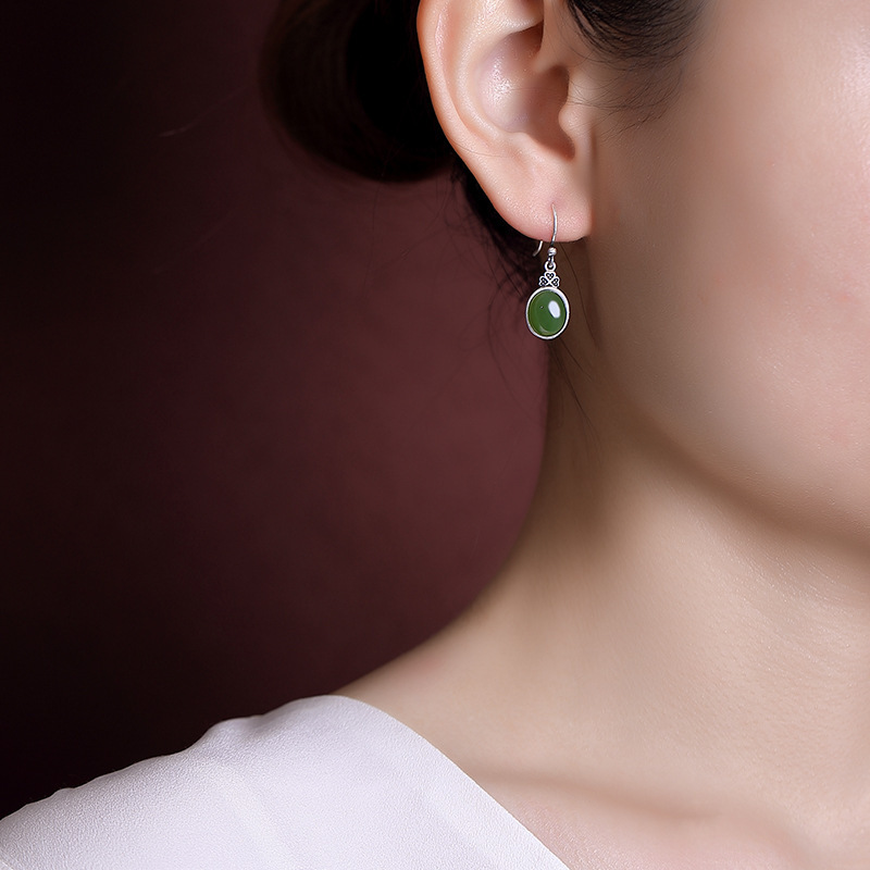 S925 Silver Nephrite Earrings - Customizable