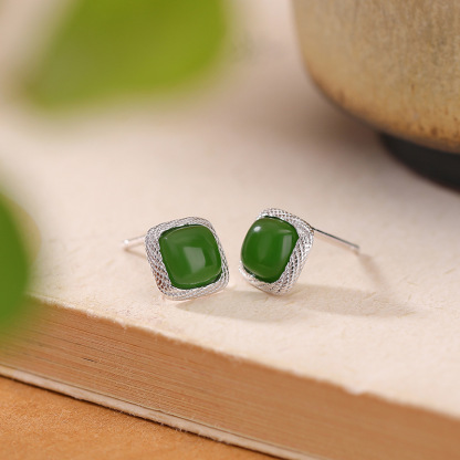 S925 Silver Nephrite Earrings - Customizable