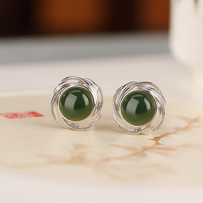 S925 Silver Nephrite Earrings - Customizable