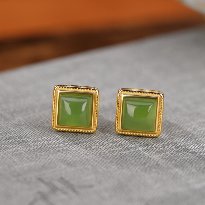 S925 Silver Nephrite Earrings - Customizable