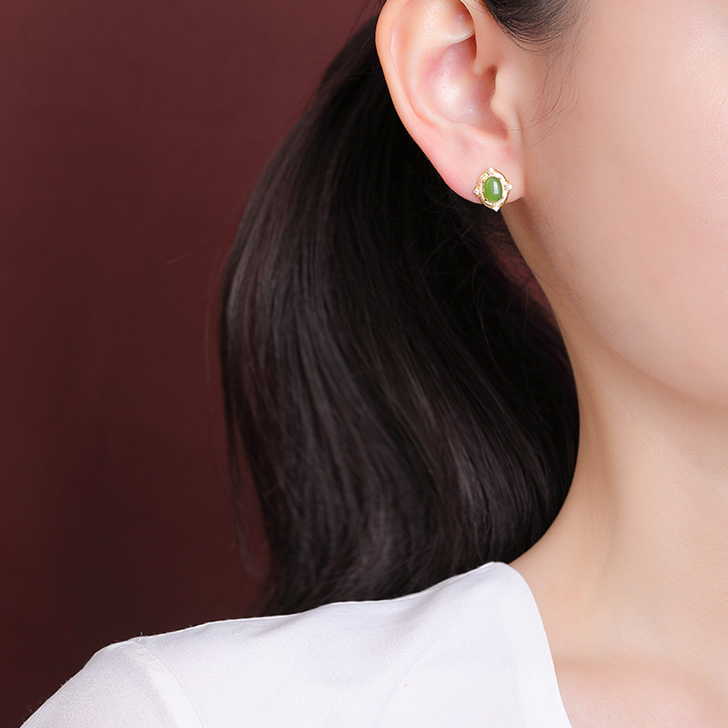 S925 Silver Nephrite Earrings - Customizable