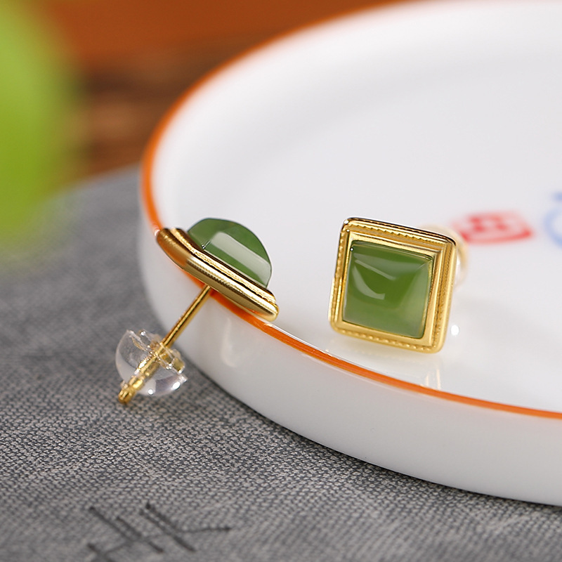 S925 Silver Nephrite Earrings - Customizable