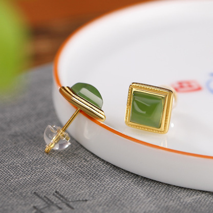 S925 Silver Nephrite Earrings - Customizable