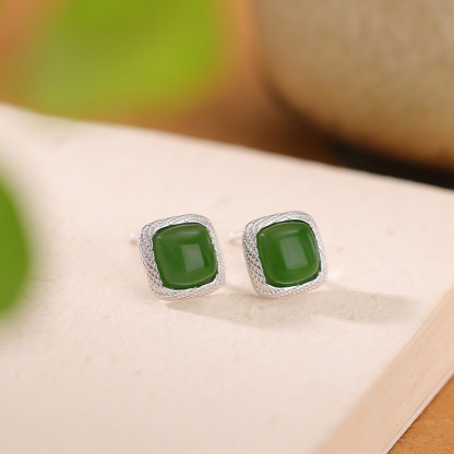 S925 Silver Nephrite Earrings - Customizable
