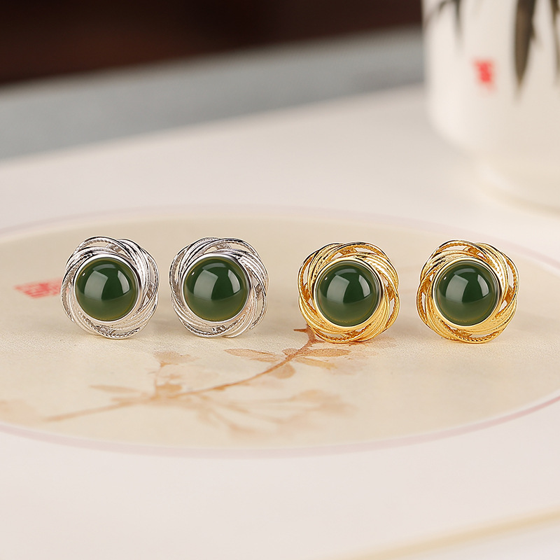 S925 Silver Nephrite Earrings - Customizable
