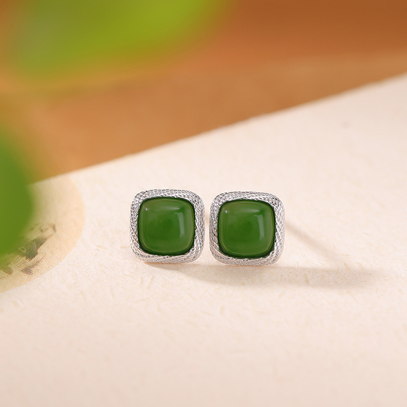 S925 Silver Nephrite Earrings - Customizable