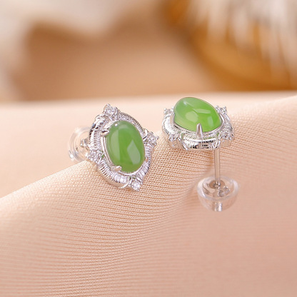 S925 Silver Nephrite Earrings - Customizable