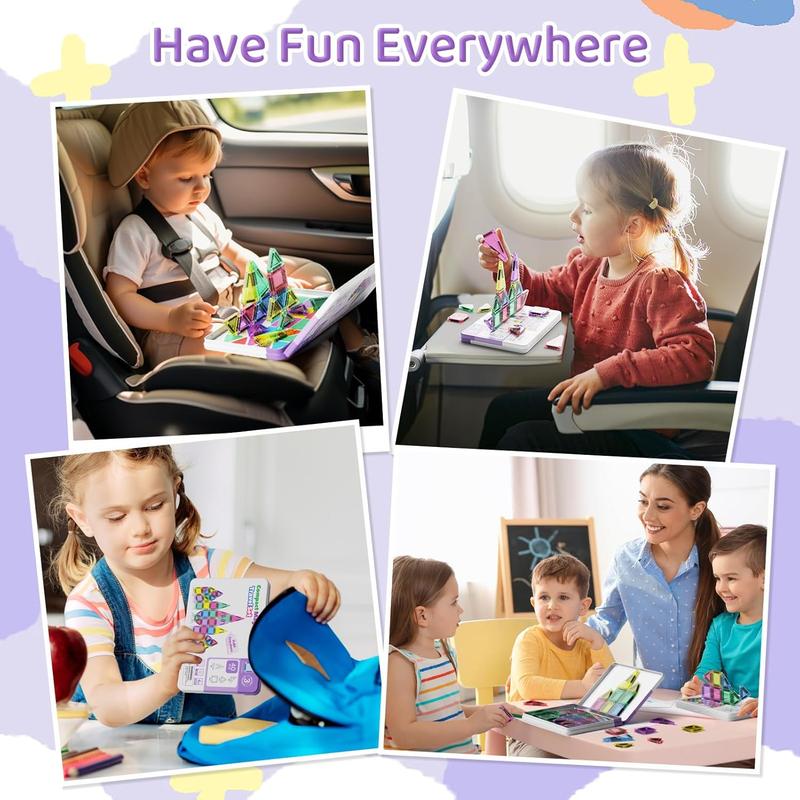 Hotfree Mini Magnetic Tiles Building Blocks 40PCS - Montessori Educational Magnet Travel Construction Set with Iron Storage Box, Airplane Activities Toys, Toddler Birthday Gift for Boys & Girls Ages 3-8