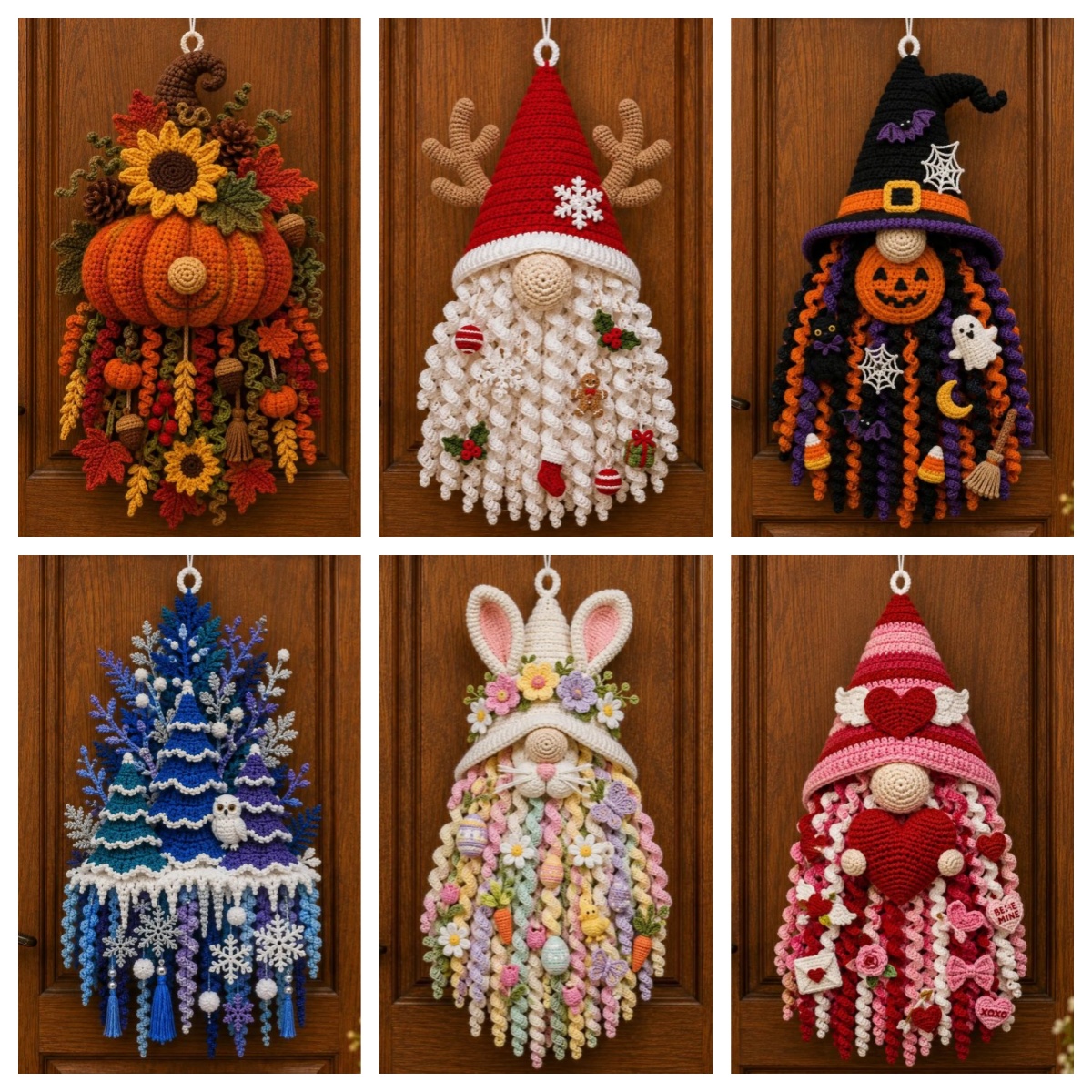 ⏳ Last Day 60% OFF – 🧶 DIY Seasonal 3D Crochet Door Hanger Kit Collection | Coordinated Yarn, Filling, Accessories & Step-by-Step Instructions Included 💕