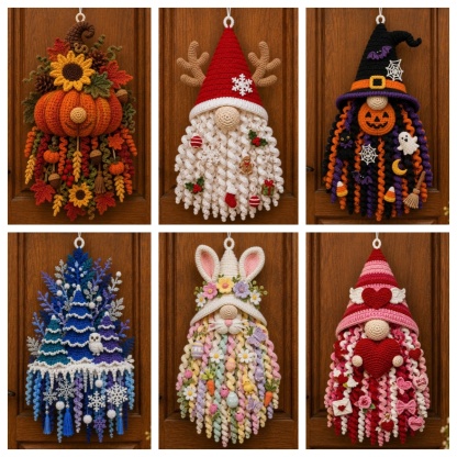 ⏳ Last Day 60% OFF – 🧶 DIY Seasonal 3D Crochet Door Hanger Kit Collection | Coordinated Yarn, Filling, Accessories & Step-by-Step Instructions Included 💕