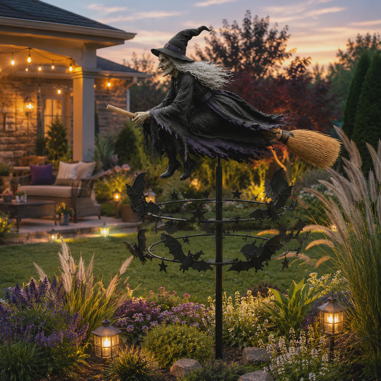 🧙 Enchanted Witch Garden Wind Spinner | Halloween Outdoor Metal Yard Decor