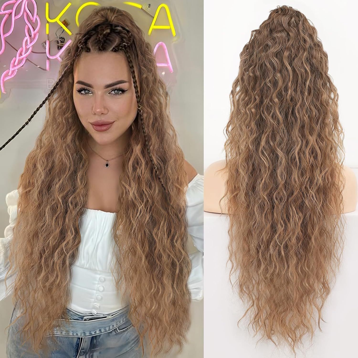 💜Curly Wavy Frizzy Hair Extension with Ponytail