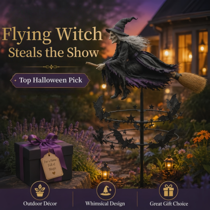 🧙‍♀️ Enchanted Witch Garden Wind Spinner | Halloween Outdoor Metal Yard Decor
