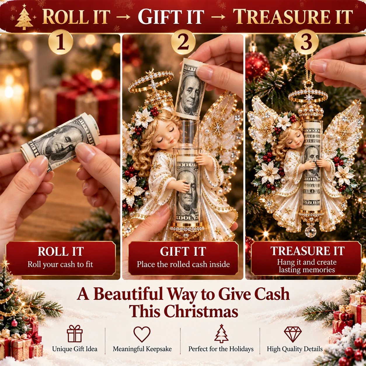 ⏰ Hot Sale 50% OFF! 👼💵 3D Angel Christmas Cash Gift Ornament – Holiday Money Holder Keepsake ✨
