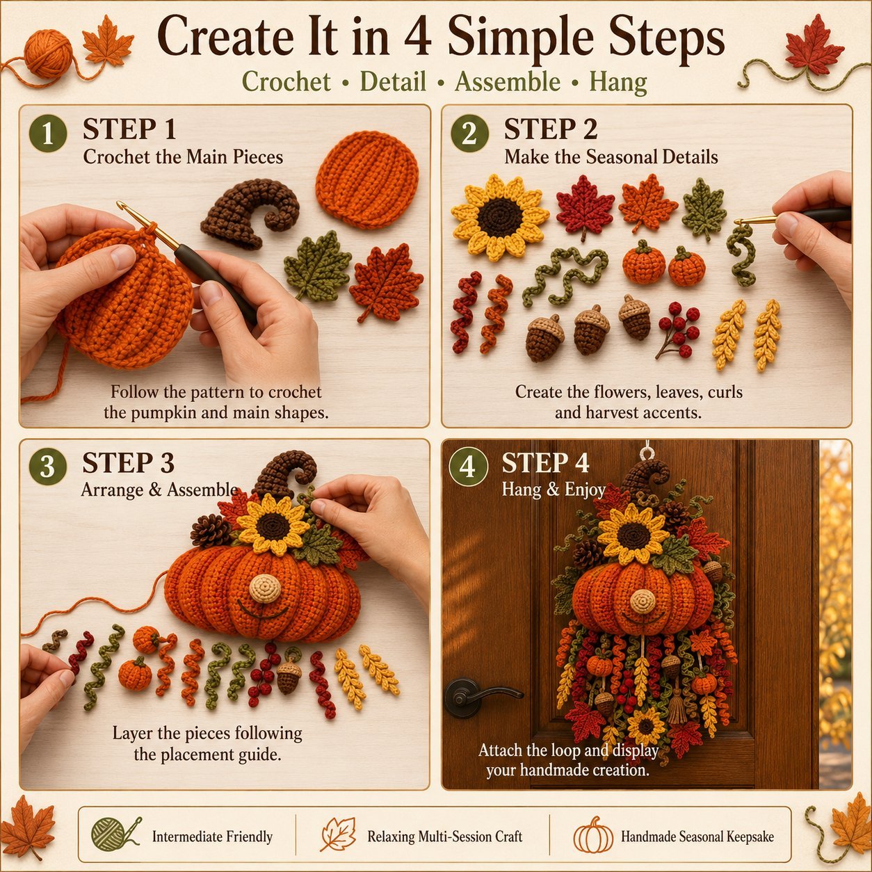 ⏳ Last Day 49% OFF – 🧶 DIY Seasonal 3D Crochet Door Hanger Kit Collection | Coordinated Yarn, Filling, Accessories & Step-by-Step Instructions Included 💕
