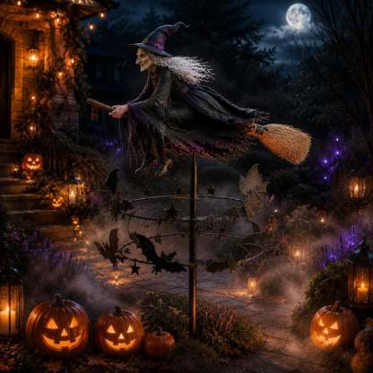 🧙 Enchanted Witch Garden Wind Spinner | Halloween Outdoor Metal Yard Decor