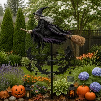🧙 Enchanted Witch Garden Wind Spinner | Halloween Outdoor Metal Yard Decor