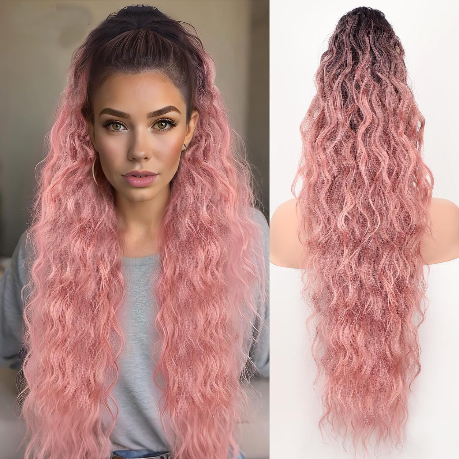 💜 LAST DAY PROMOTION - 50%OFF💜Curly Wavy Frizzy Hair Extension with Ponytail