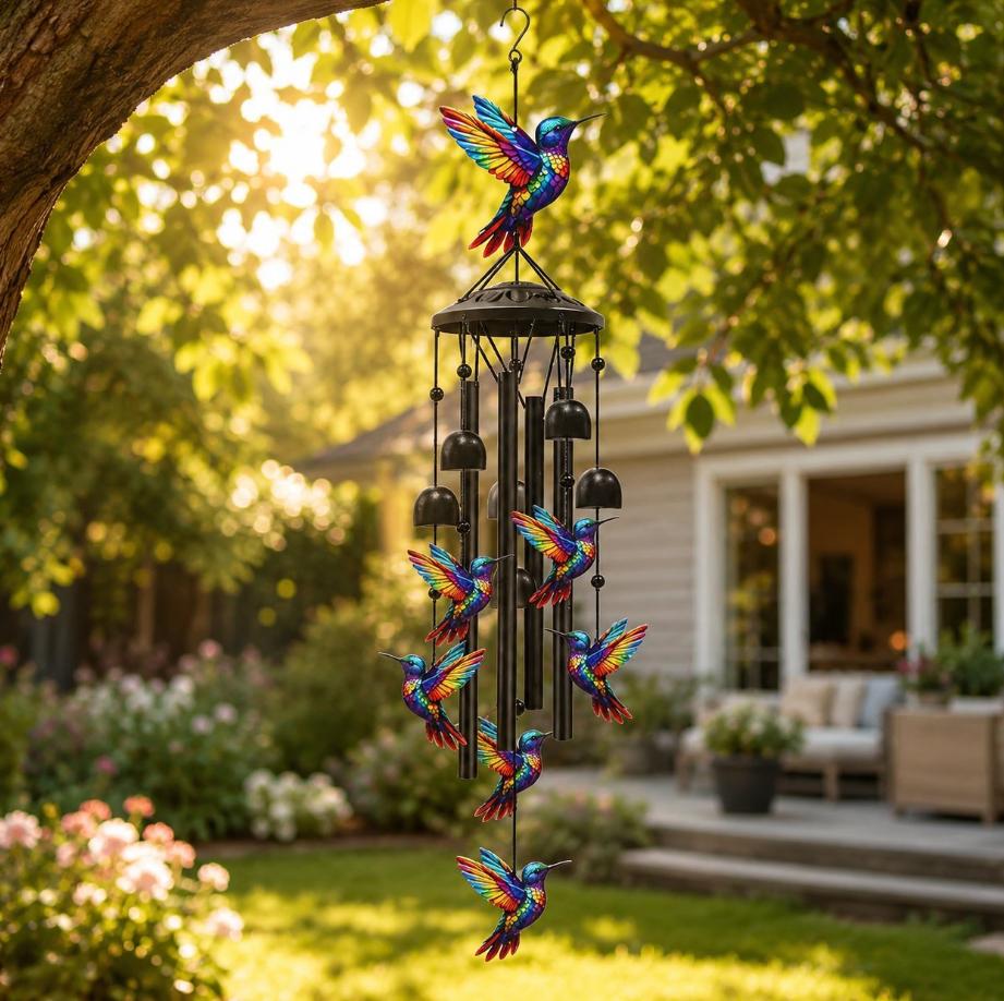 🔥Last Day 60% OFF🔥-🐦Vintage Colorful Hummingbird Wind Chime with Metal Tubes and Bells