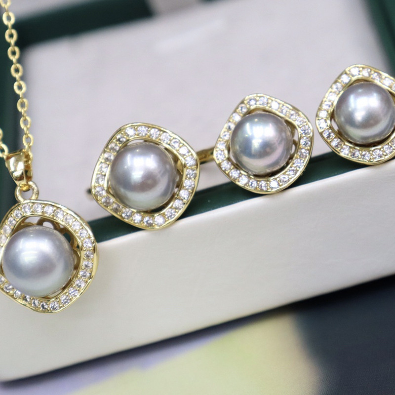 Akoya Pearl Jewelry Three-piece Set (Necklace, Ring, Earrings)