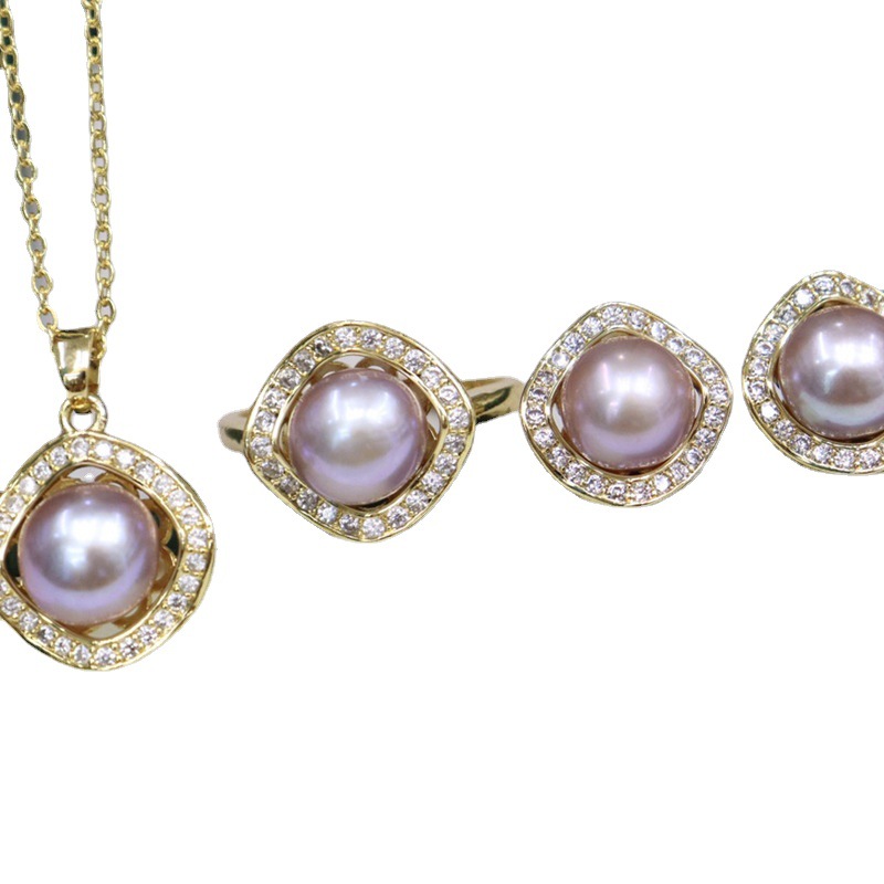 Akoya Pearl Jewelry Three-piece Set (Necklace, Ring, Earrings)