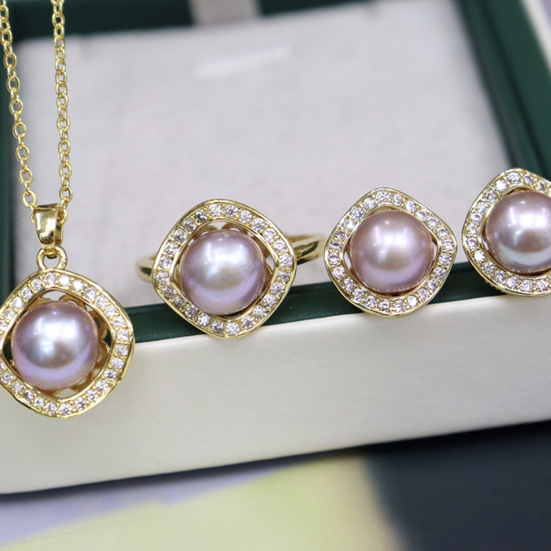 Akoya Pearl Jewelry Three-piece Set (Necklace, Ring, Earrings)