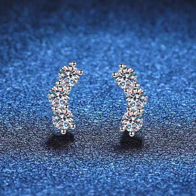 Smile Three-Diamond Moissanite Earrings