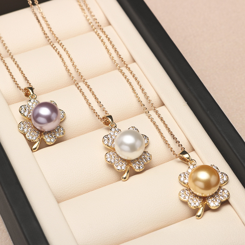 14K Akoya Pearl Jewelry Set Four-leaf Necklace/Earrings