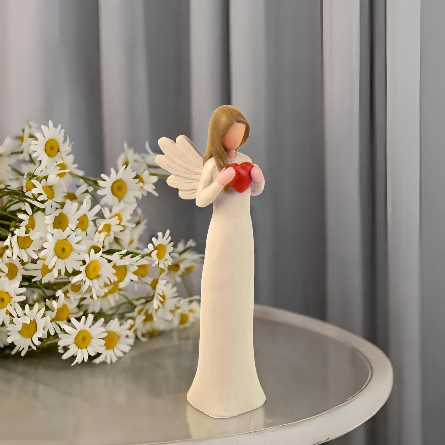 7.48" Angel Figurines for Women - Resin Guardian Angel Statue Holding Red Heart, Gift for Thanksgiving, Wedding, Christmas Home Decor Ornament, Memorial Gifts