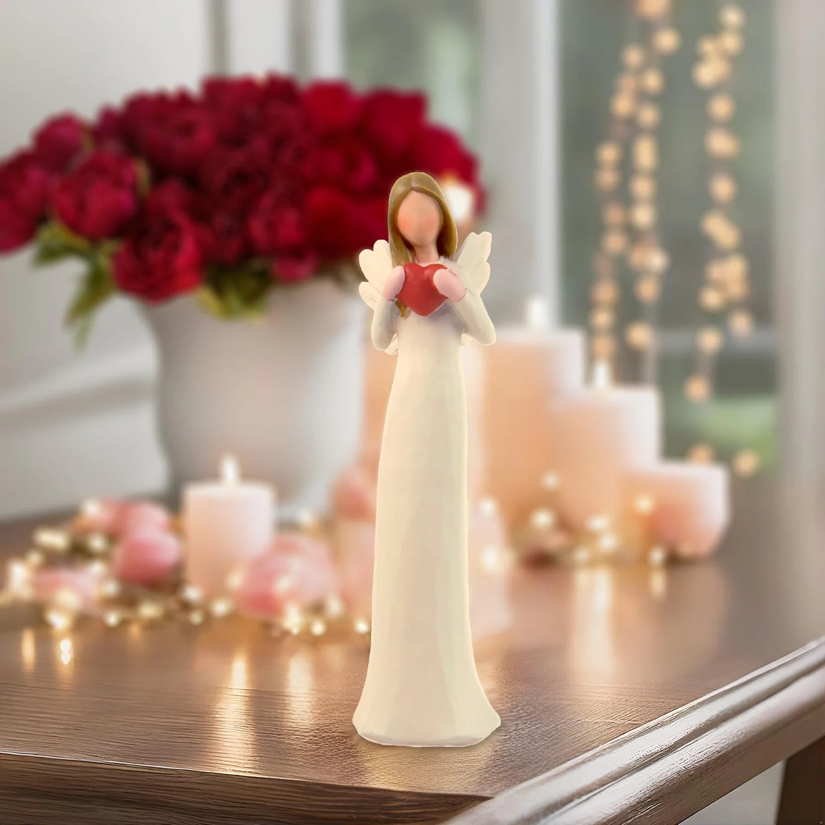 7.48" Angel Figurines for Women - Resin Guardian Angel Statue Holding Red Heart, Gift for Thanksgiving, Wedding, Christmas Home Decor Ornament, Memorial Gifts