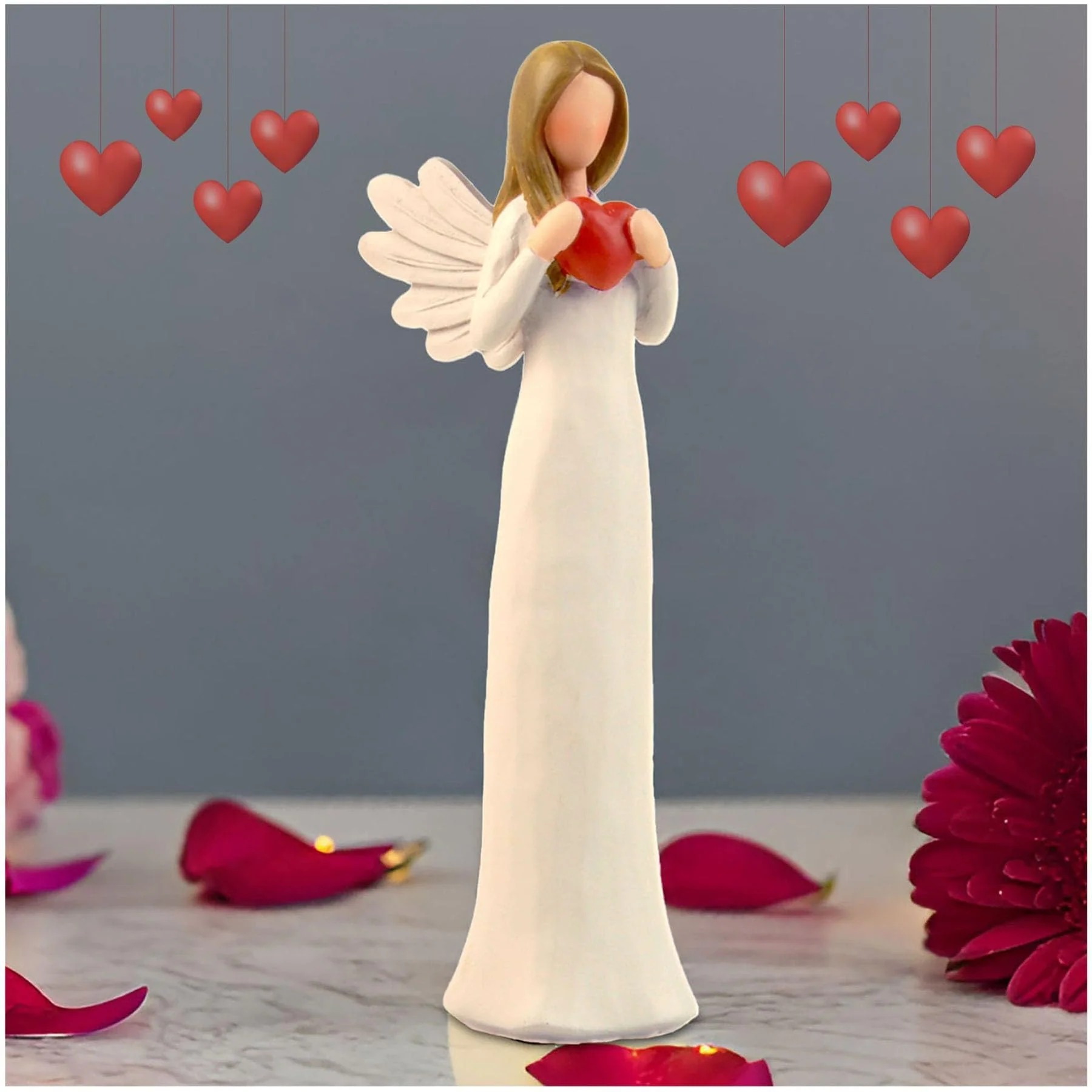 7.48" Angel Figurines for Women - Resin Guardian Angel Statue Holding Red Heart, Gift for Thanksgiving, Wedding, Christmas Home Decor Ornament, Memorial Gifts