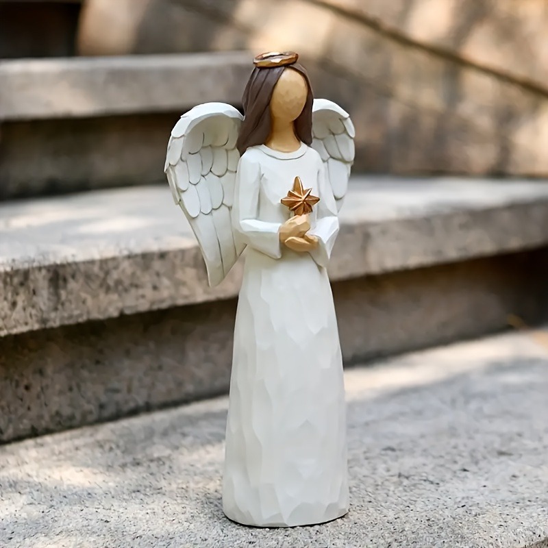 7.48" Angel Figurines for Women - Resin Guardian Angel Statue Holding Red Heart, Gift for Thanksgiving, Wedding, Christmas Home Decor Ornament, Memorial Gifts