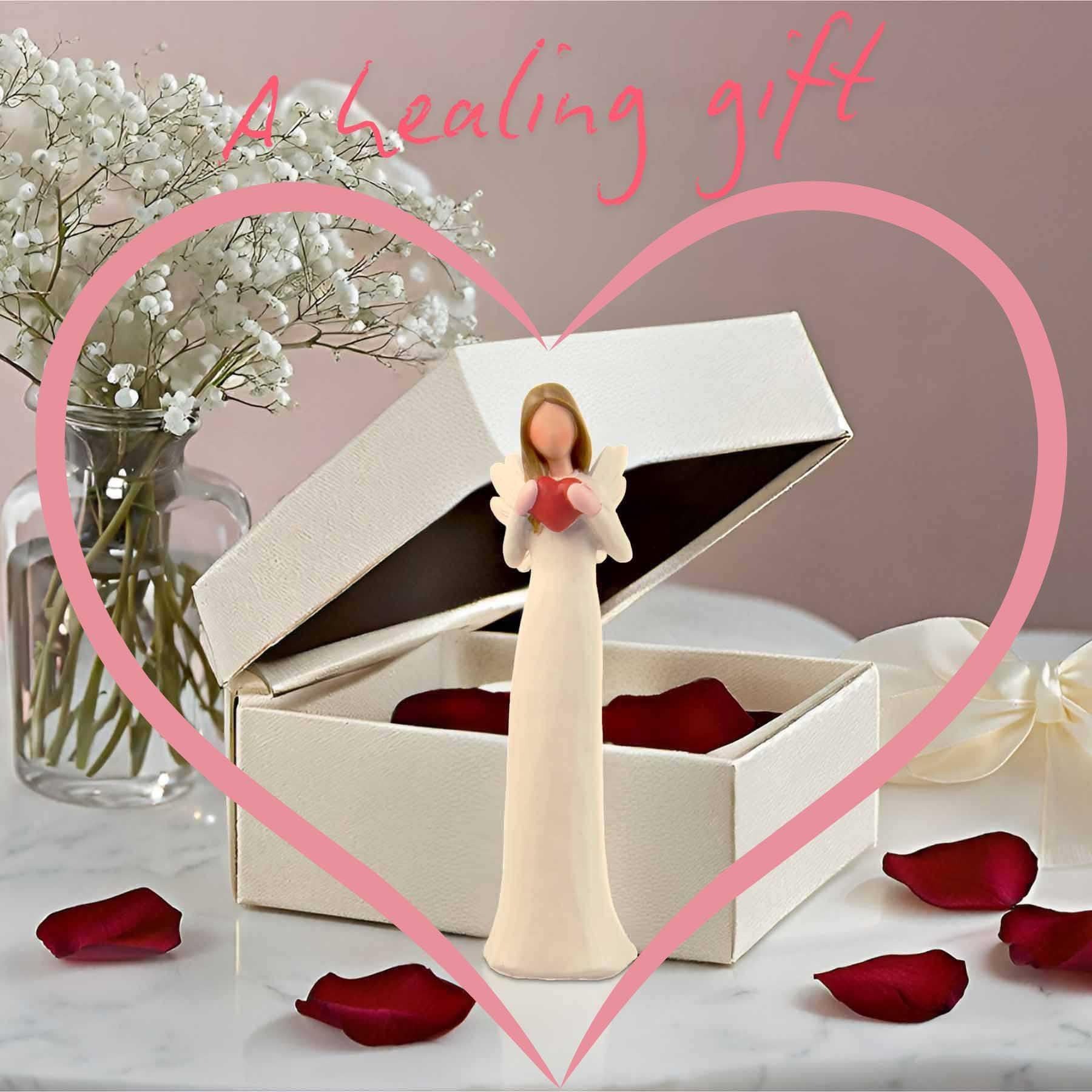 7.48" Angel Figurines for Women - Resin Guardian Angel Statue Holding Red Heart, Gift for Thanksgiving, Wedding, Christmas Home Decor Ornament, Memorial Gifts