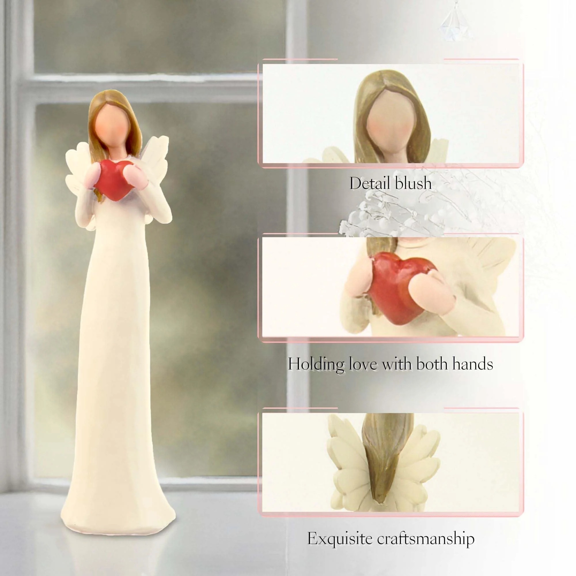 7.48" Angel Figurines for Women - Resin Guardian Angel Statue Holding Red Heart, Gift for Thanksgiving, Wedding, Christmas Home Decor Ornament, Memorial Gifts
