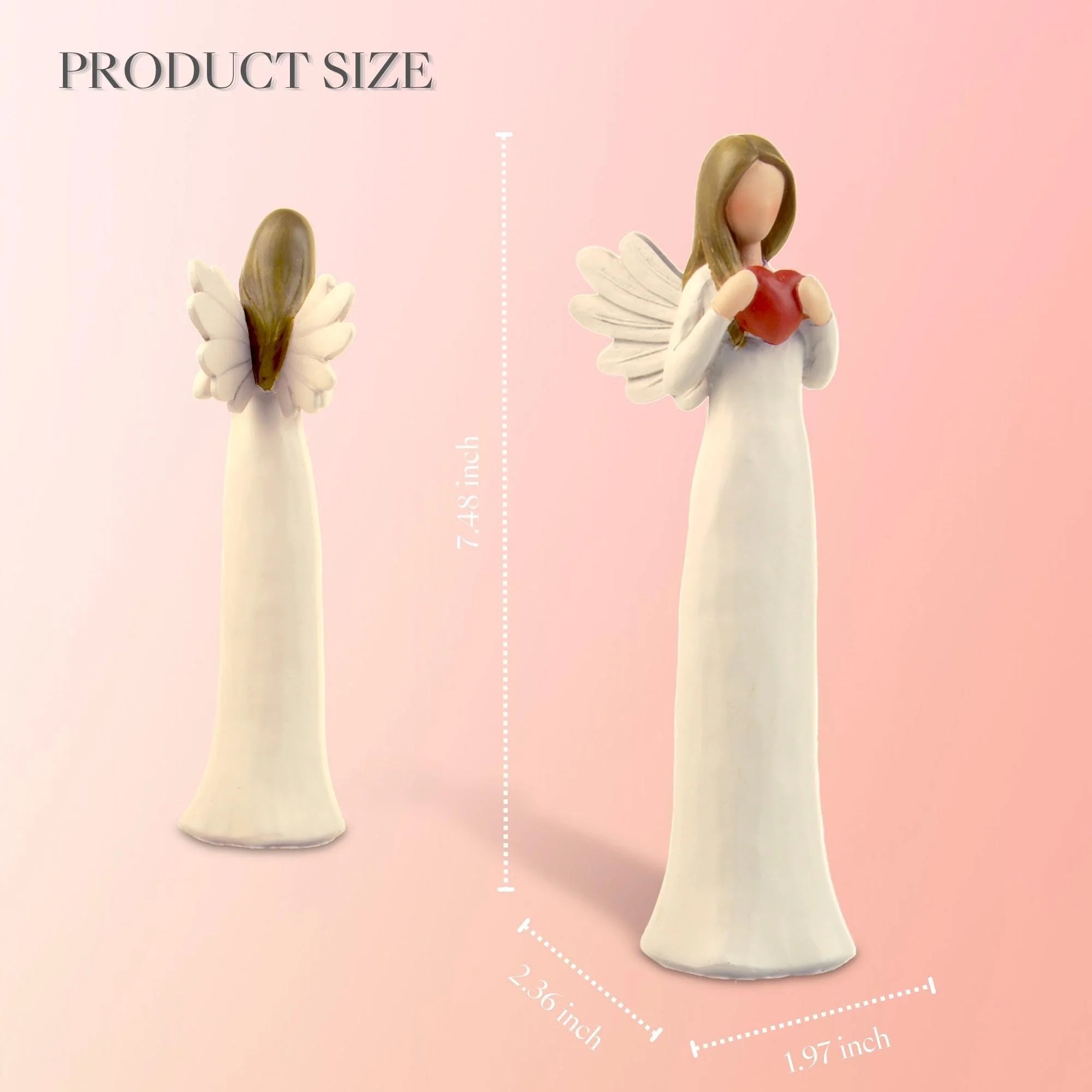 7.48" Angel Figurines for Women - Resin Guardian Angel Statue Holding Red Heart, Gift for Thanksgiving, Wedding, Christmas Home Decor Ornament, Memorial Gifts