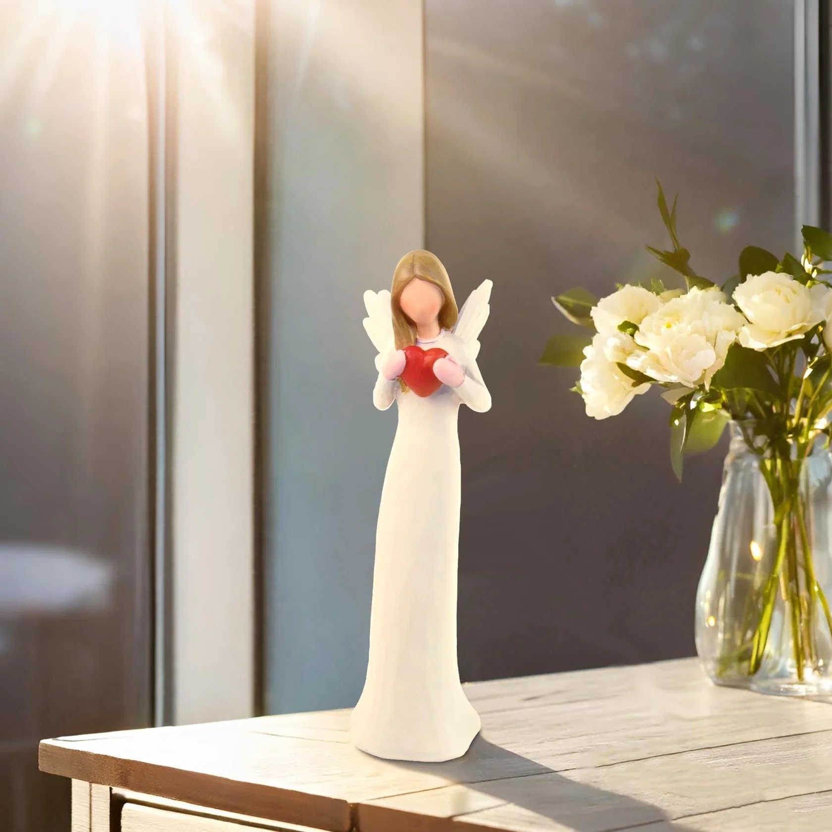 7.48" Angel Figurines for Women - Resin Guardian Angel Statue Holding Red Heart, Gift for Thanksgiving, Wedding, Christmas Home Decor Ornament, Memorial Gifts