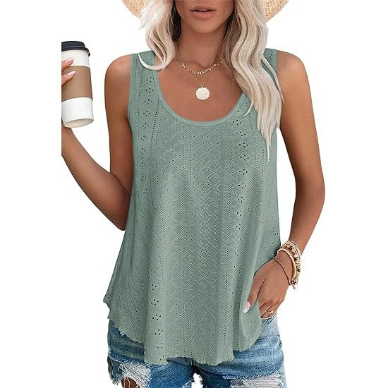 [Copy]#2025 Summer Best Sellers - Women's Embroidered Eyelet  Tank Tops