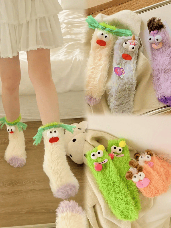 Coral Velvet Three-dimensional Quirky Socks