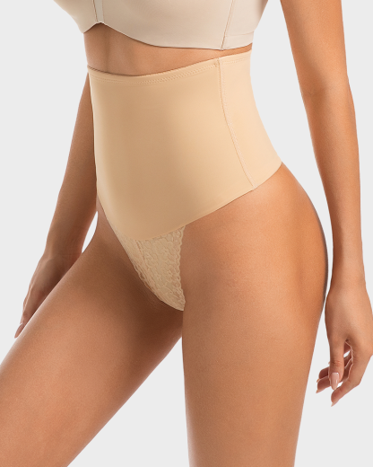High-Waisted Seamless Lace Sculpt Shapewear Thong (2 Pack)