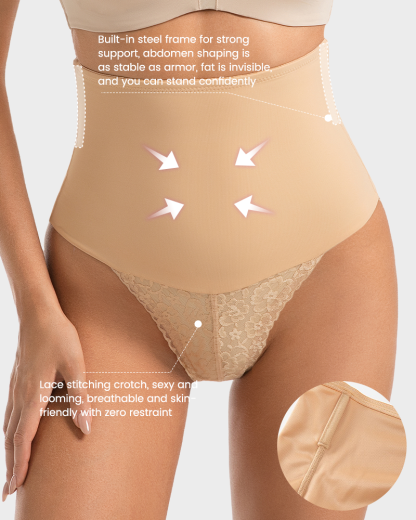 High-Waisted Seamless Lace Sculpt Shapewear Thong (2 Pack)
