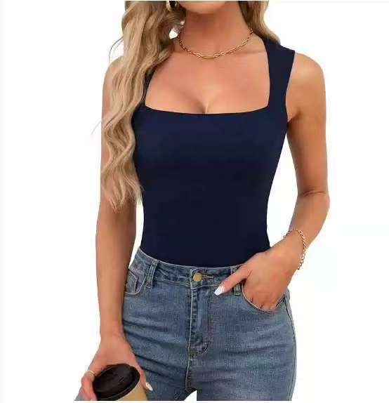Women's Square Neck Sleeveless Double-Layer Tank Tops Basic Tight T Sh