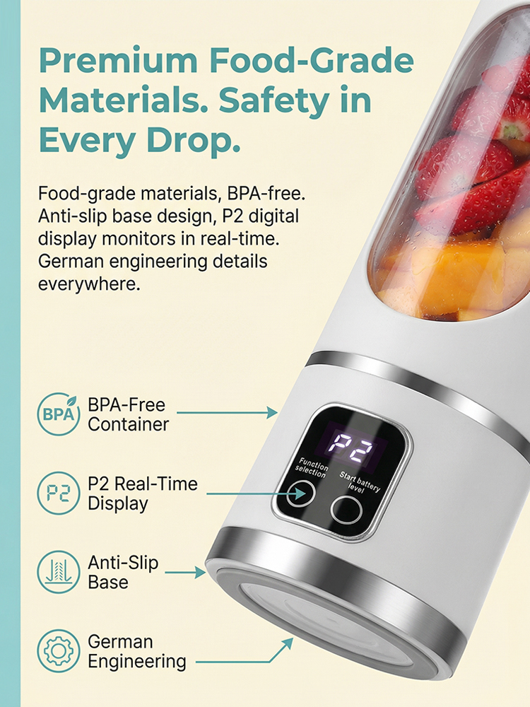 2X Faster Than Regular Blenders! USB Fast-Charge for 15+ Cups ⚡High-End Steel & Leak-Proof. Carry a 5-Star Juice Bar in Your Bag 👜our Mobile Energy Station! 450ml Capacity for Gym or Travel 🏃‍♂️