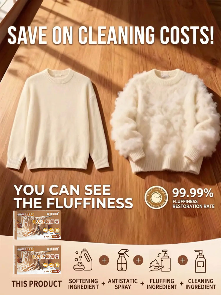🧶 Gently Restores Shrunken Sweaters – Revives Elasticity & Shape, Safe for Wool & Cashmere🌿 pH-Balanced, Color-Safe Effervescent Tablets – Deeply Conditions & Fluffs🛡️ Anti-Static, Anti-Pilling, Long-Lasting Freshness – 2-in-1 Clean & Care