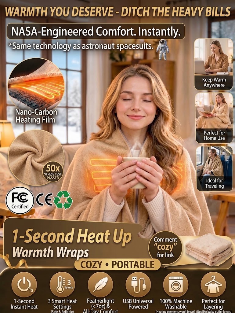 🔥🔥Portable USB Heated Shawl Blanket with Instant Heating & 9 Heat Zones