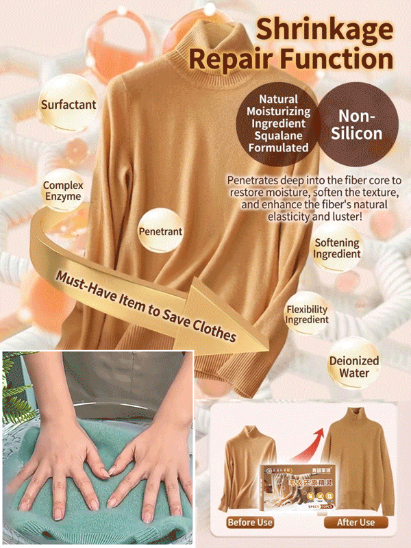 🧶 Gently Restores Shrunken Sweaters – Revives Elasticity & Shape, Safe for Wool & Cashmere🌿 pH-Balanced, Color-Safe Effervescent Tablets – Deeply Conditions & Fluffs🛡️ Anti-Static, Anti-Pilling, Long-Lasting Freshness – 2-in-1 Clean & Care