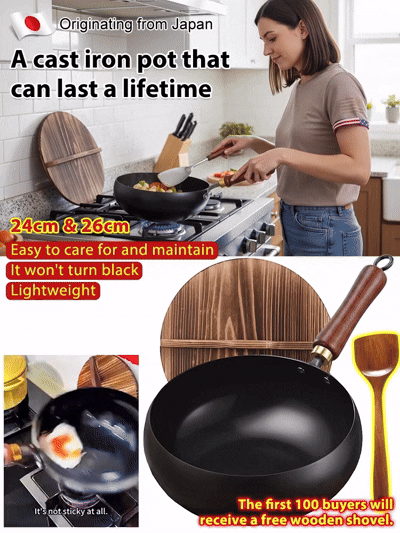 Ditch Toxic Coatings! Get This Japanese Iron Wok. 🍳✨Ultra-Lightweight Design: Sizzle Like a Pro Chef! 🔥👨‍🍳Free Spatula for First 100 Orders. 🎁💰